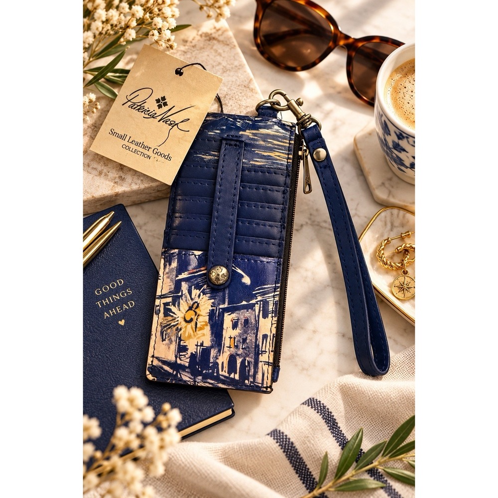 NWT Patricia Nash Alanna Harbor Nights Leather Wristlet Wallet RFID NWT Blue
